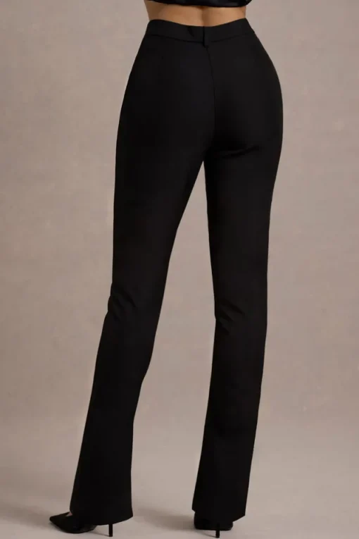 Wonder Woman | Black High Waist Straight Leg Trousers With Hem Split