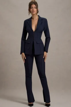 Wonder Woman | Navy High Waist Straight Leg Trousers With Hem Split