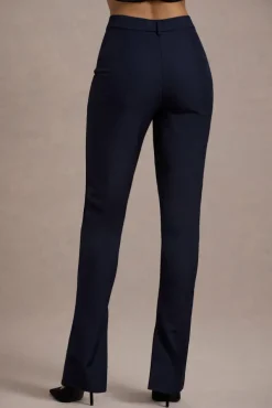 Wonder Woman | Navy High Waist Straight Leg Trousers With Hem Split