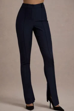 Wonder Woman | Navy High Waist Straight Leg Trousers With Hem Split