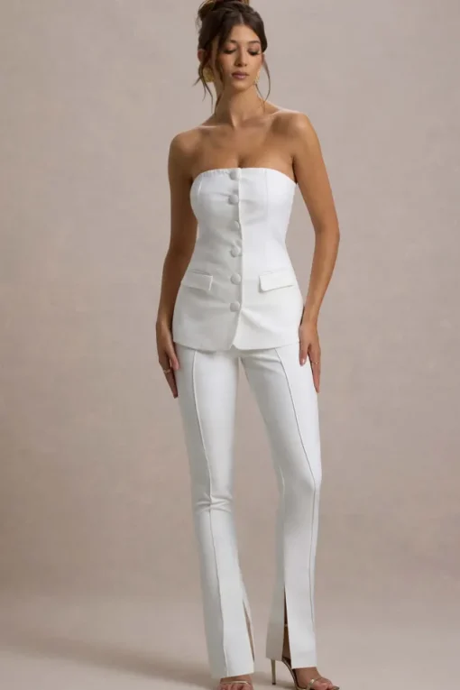 Wonder Woman | White High Waist Straight Leg Trousers With Hem Split