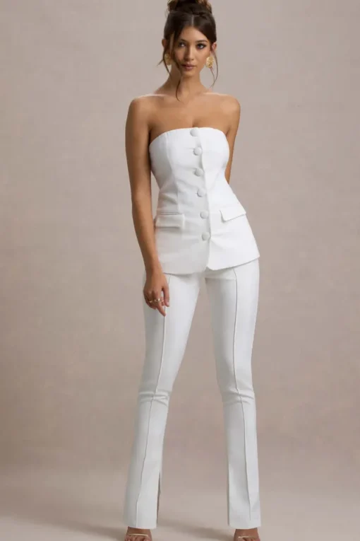 Wonder Woman | White High Waist Straight Leg Trousers With Hem Split