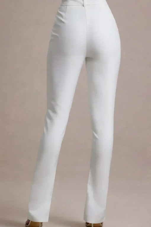 Wonder Woman | White High Waist Straight Leg Trousers With Hem Split