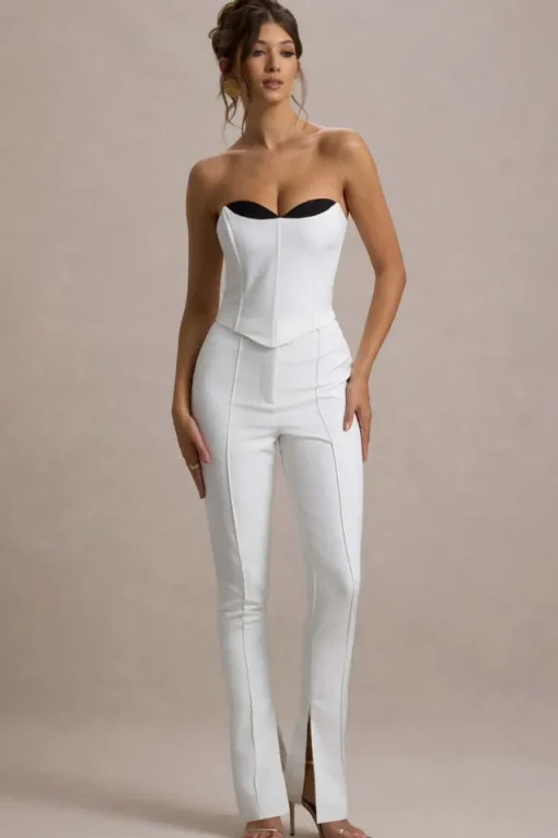 Wonder Woman | White High Waist Straight Leg Trousers With Hem Split