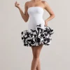 Work Of Art | Cream Floral Print Strapless Ruffle Mini Dress