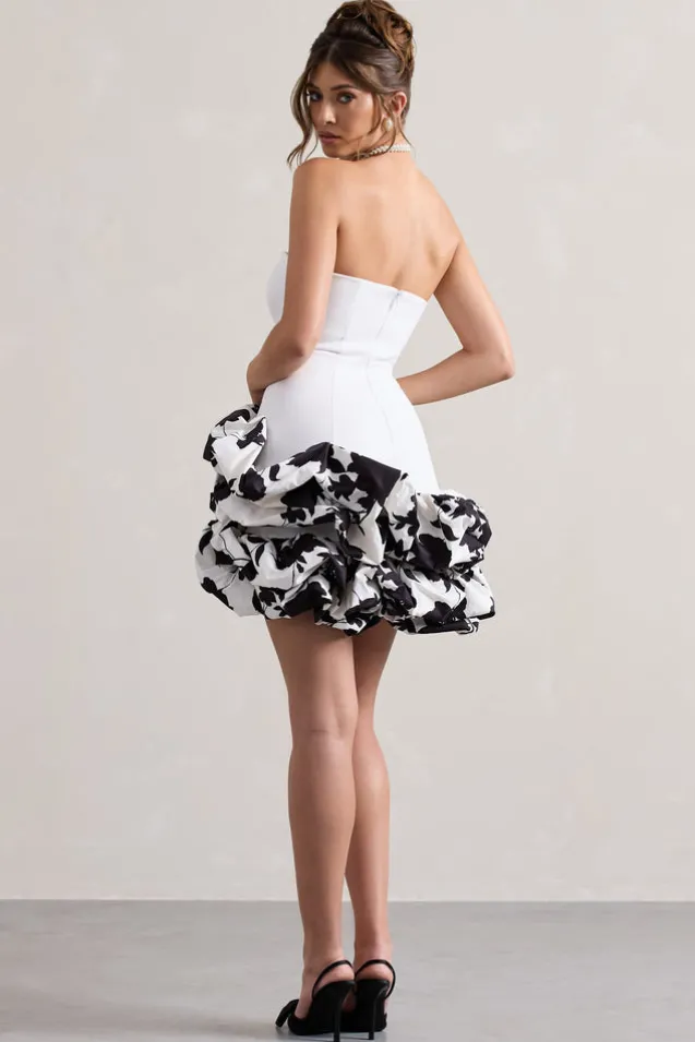 Work Of Art | Cream Floral Print Strapless Ruffle Mini Dress