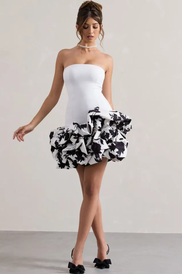 Work Of Art | Cream Floral Print Strapless Ruffle Mini Dress