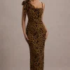 Yasmin | Leopard Print Velvet Strappy Maxi Dress With Bow
