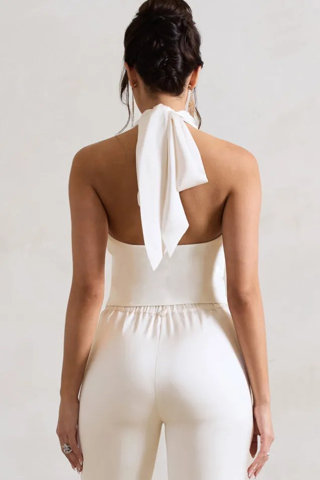 Your Day | Cream Halter-Neck Tailored Top