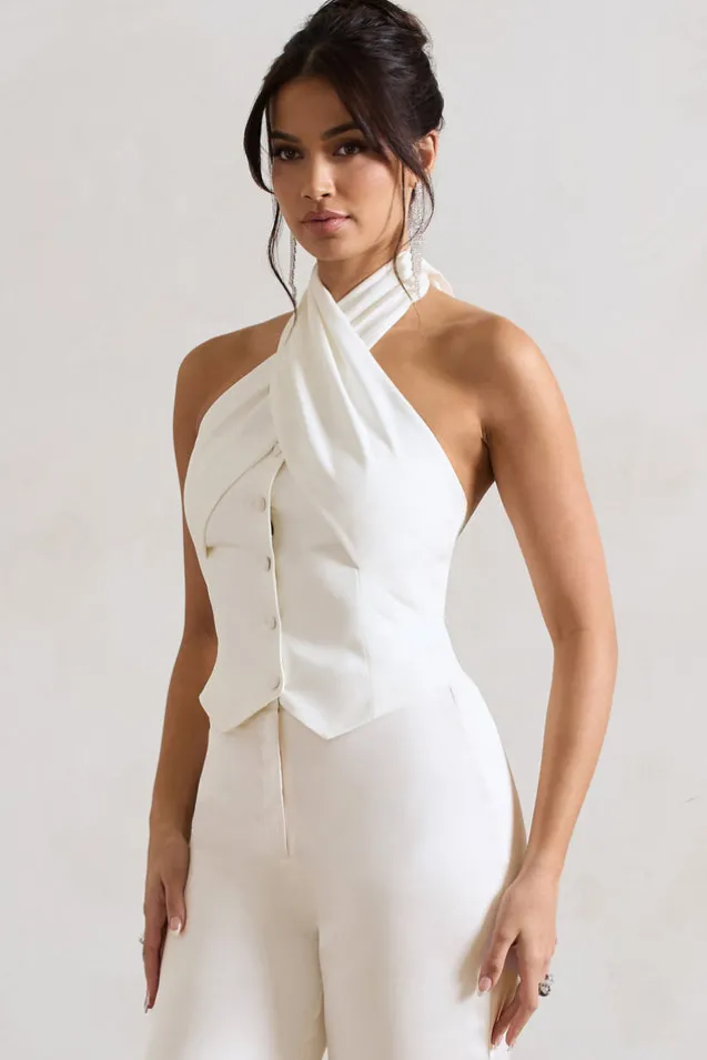 Your Day | Cream Halter-Neck Tailored Top