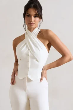 Your Day | Cream Halter-Neck Tailored Top