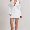 Your Night | White Plunge Draped Blazer Dress