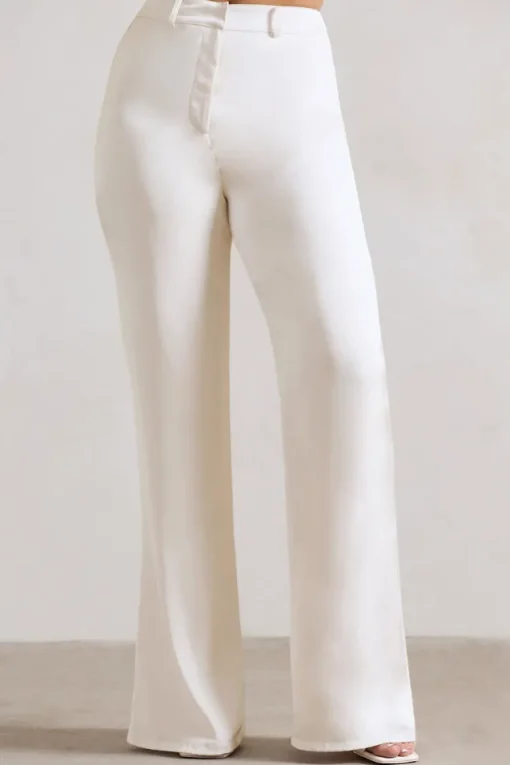 Your Way | Cream Satin Wide-Leg Trousers