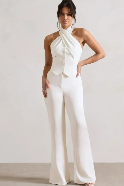 Your Way | Cream Satin Wide-Leg Trousers