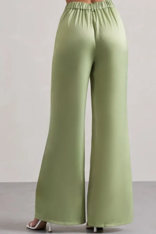 Your Way | Pale Green Satin Wide-Leg Trousers
