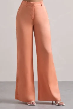 Your Way | Peach Satin Wide-Leg Trousers