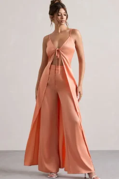 Your Way | Peach Satin Wide-Leg Trousers