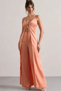 Your Way | Peach Satin Wide-Leg Trousers