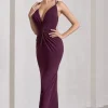 Yvette | Plum Plunge-Neck Twisted Maxi Dress With Cross-Back