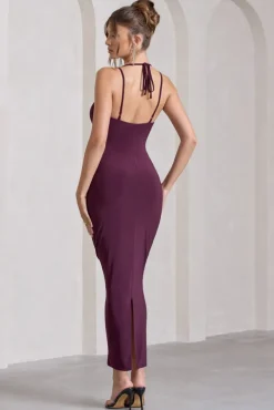 Yvette | Plum Plunge-Neck Twisted Maxi Dress With Cross-Back