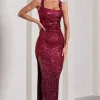 Yvonne | Plum Sequin Open-Back Bodycon Maxi Dress
