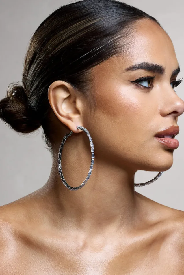Zaida | Silver Diamante Hoop Earrings