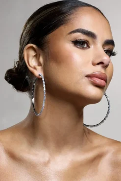 Zaida | Silver Diamante Hoop Earrings