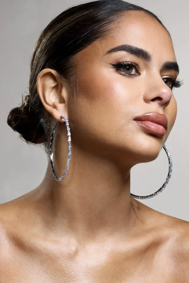 Zaida | Silver Diamante Hoop Earrings