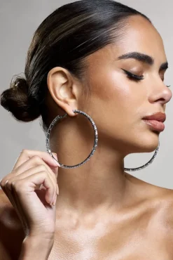 Zaida | Silver Diamante Hoop Earrings