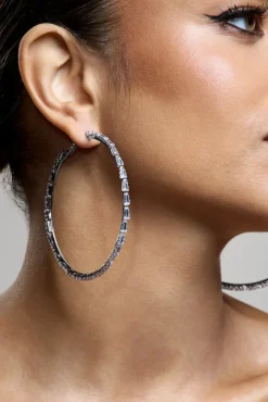 Zaida | Silver Diamante Hoop Earrings
