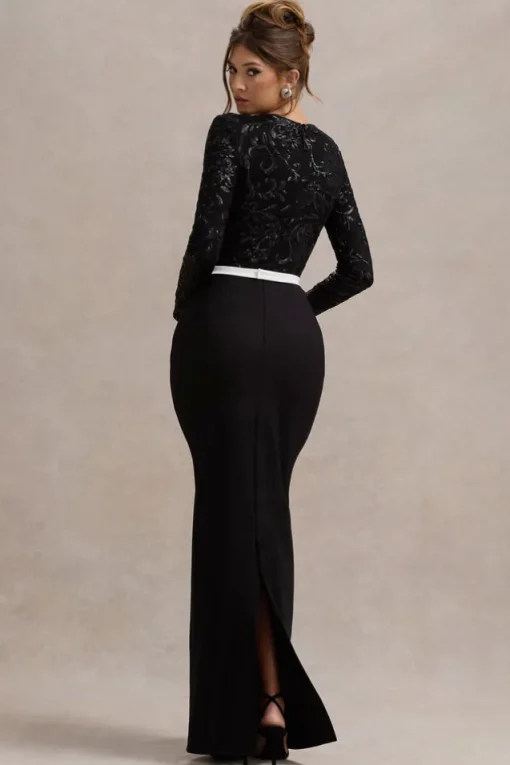 Zenith | Black Lace Long-Sleeve Maxi Dress