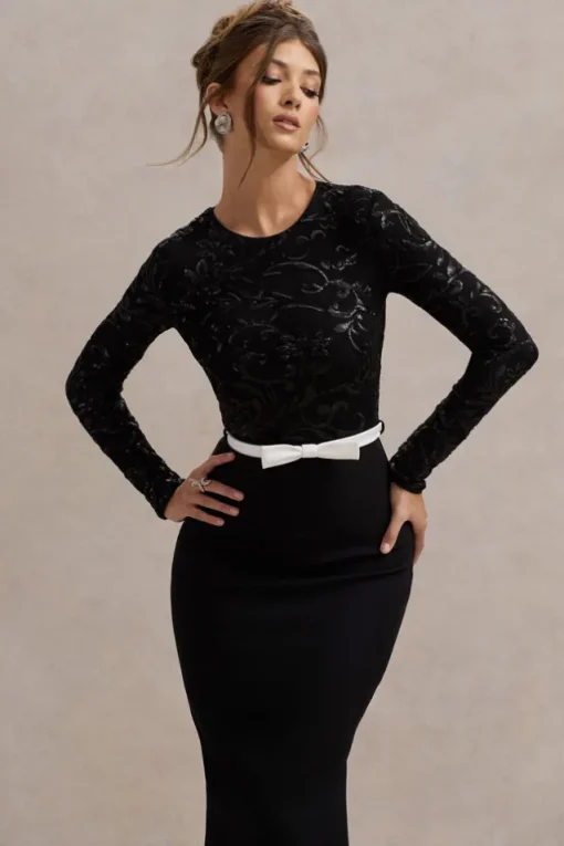 Zenith | Black Lace Long-Sleeve Maxi Dress