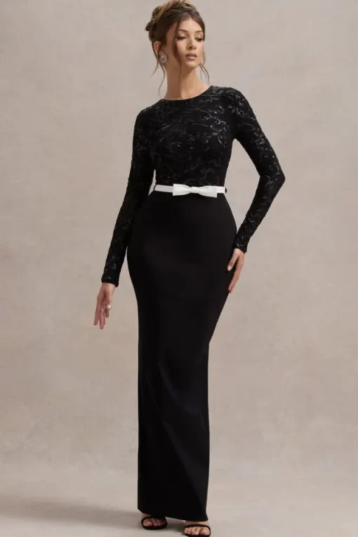Zenith | Black Lace Long-Sleeve Maxi Dress