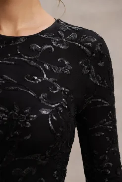 Zenith | Black Lace Long-Sleeve Maxi Dress