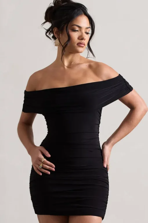 Zeta | Black Bodycon Bardot Mini Dress