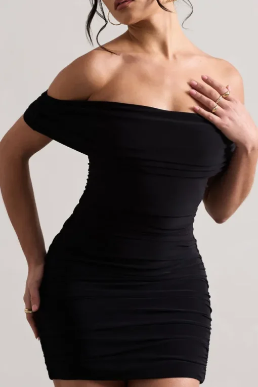 Zeta | Black Bodycon Bardot Mini Dress
