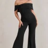 Zoey | Black Bardot Bow Detail Jumpsuit