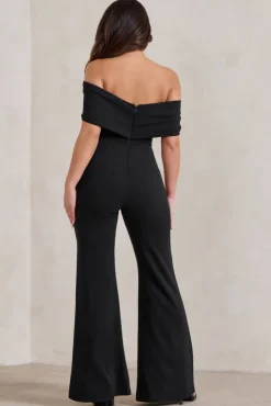 Zoey | Black Bardot Bow Detail Jumpsuit